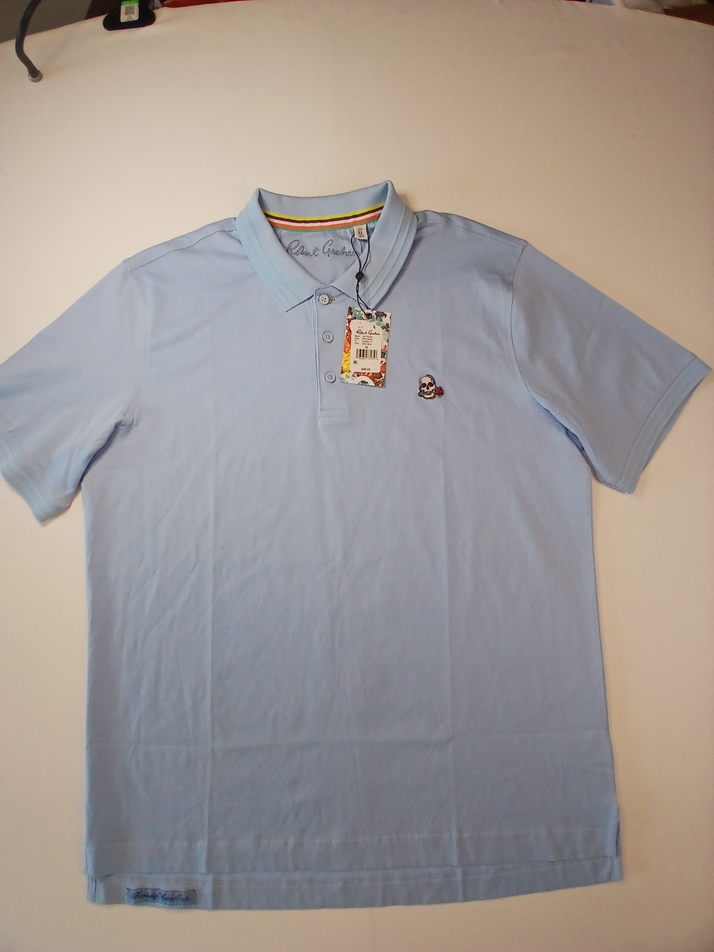 Robert Graham Men's Light Blue Polo with Skull Patch